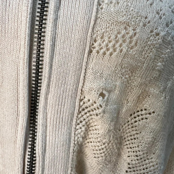 FREE PEOPLE Lace Cutout Zip Front Long Line Cardigan Sweater - Size Medium - Picture 6 of 8